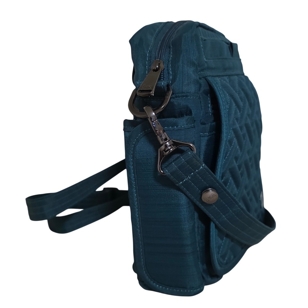 Lug Flapper Crossbody Bag Small Teal Blue Quilted Basketweave Travel RFID - Picture 5 of 12